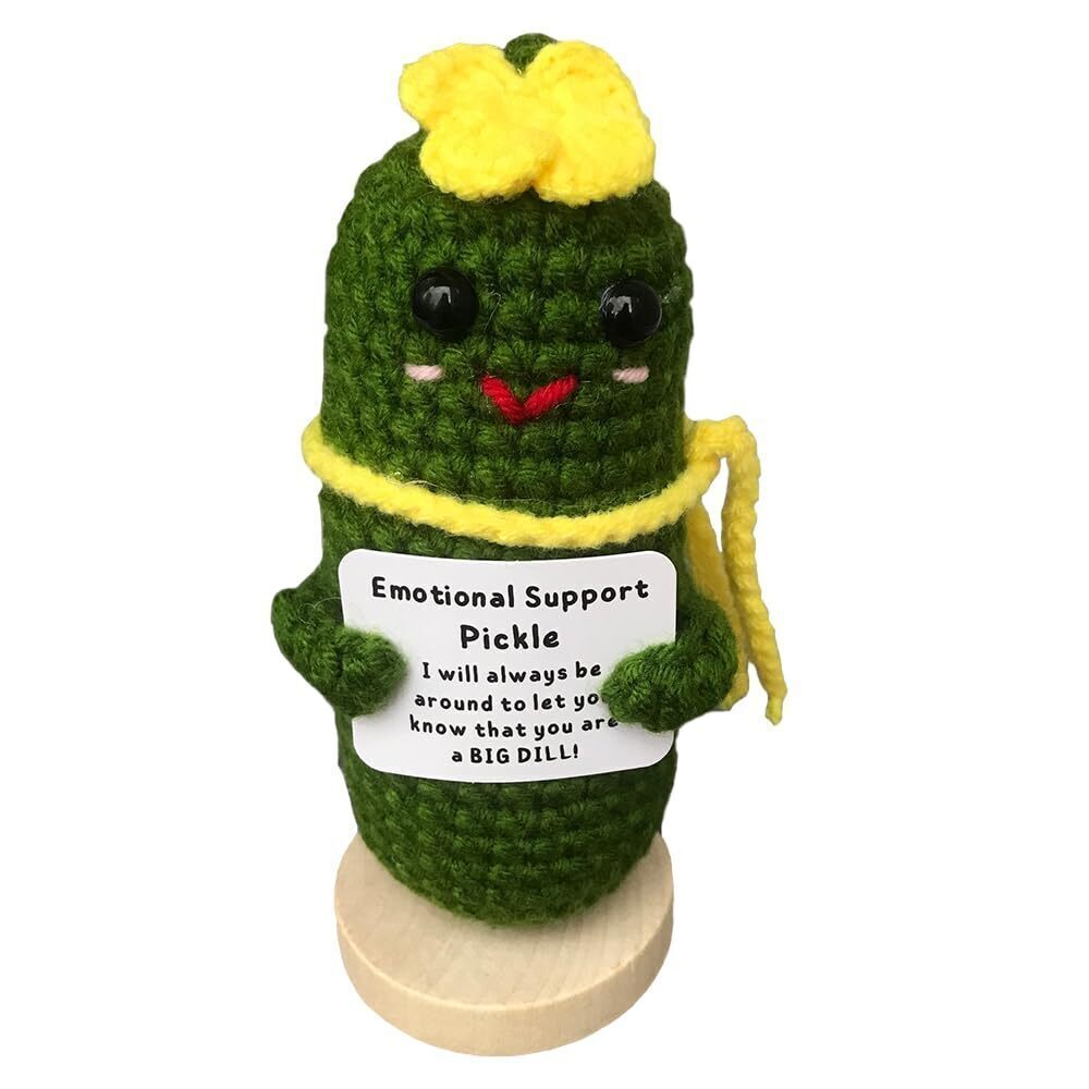 7194 Handmade Emotional Support Pickle Cucumber Red Mouth with Scarf Yellow